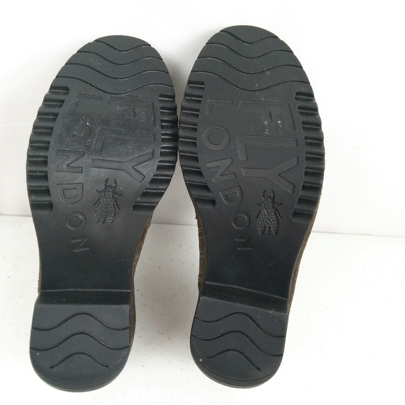 Fly London Wate Bootie Heel Women Size 37 US 6.5/7 Olive Green Suede Leather - Picture 9 of 11